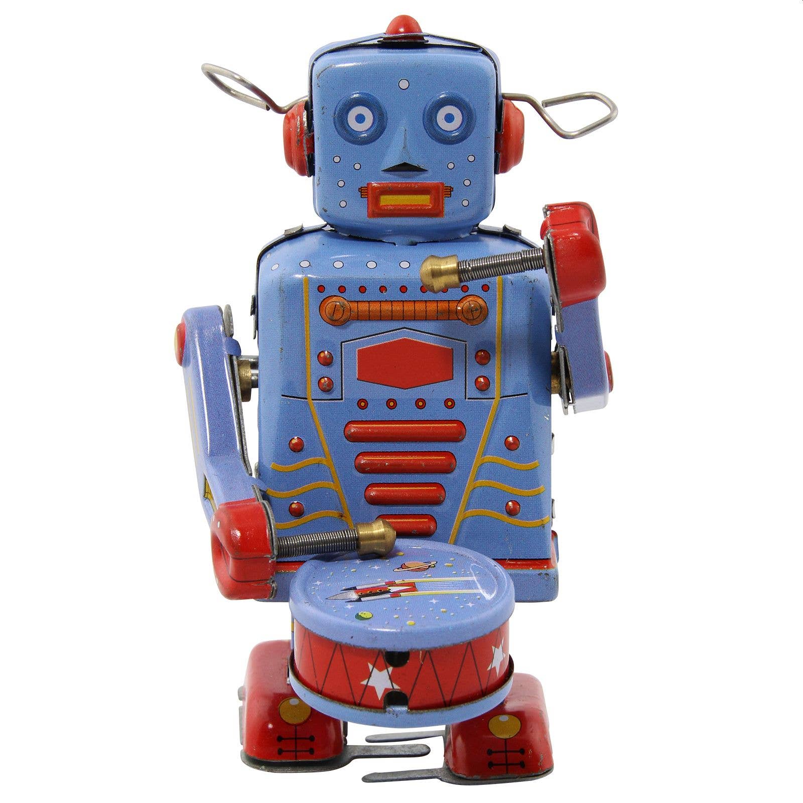 Tribal Trade GmbH - Wholesale Decorative Figurine - Robot robot with drum blue sheet metal robot tin toy1