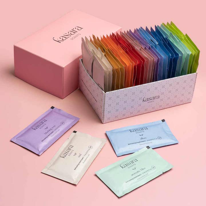 Kasara Atelier - Venta al por mayor Toallitas faciales y corporales - Caja mixta de 60 toallitas perfumadas rosas