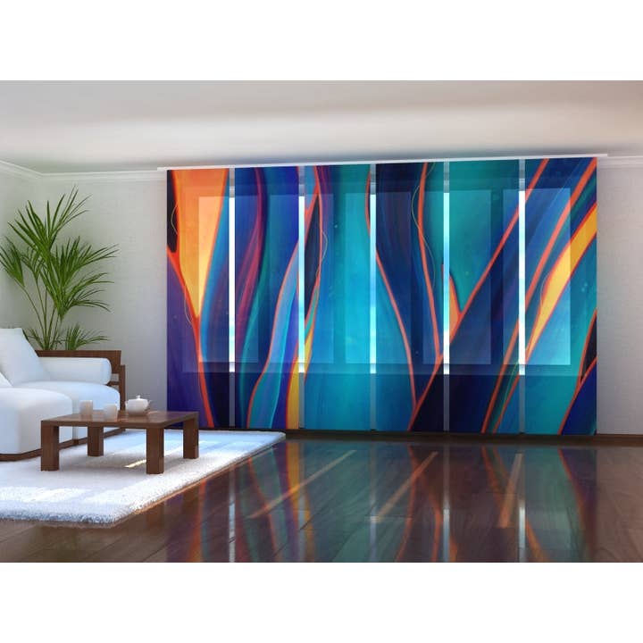 Lot de 6 rideaux à panneaux illustrés bleus spectaculaires pour la vente par IlyDecor