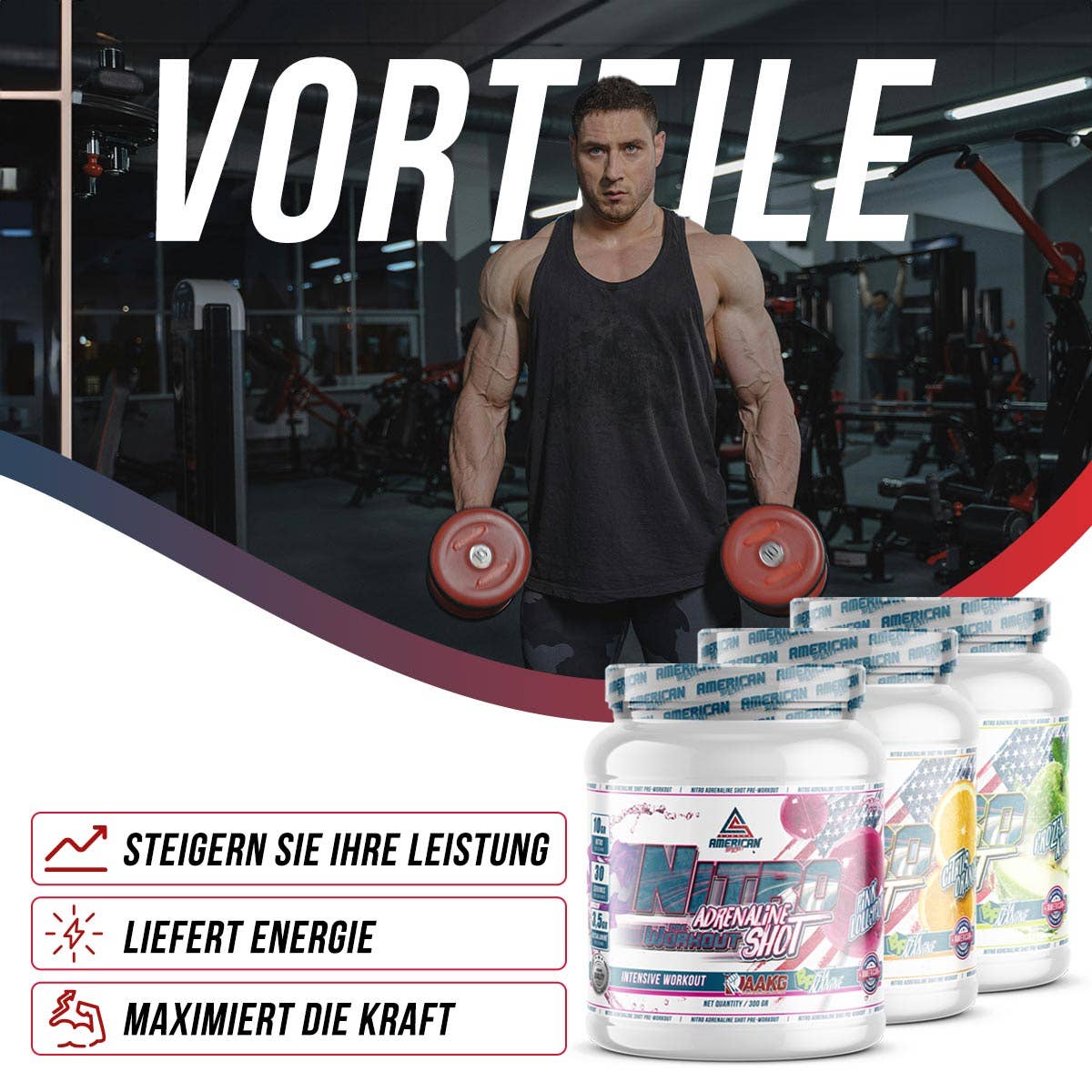 AMERICAN SUPLEMENT S.L. - Venta al por mayor Suplementos/vitaminas para beber - American Suplement Nitro Adrenaline Shot Pre-Work Out 300 gr8