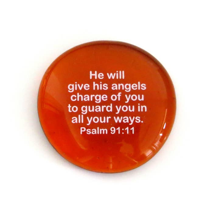 Lifeforce Glass, Inc. – wholesale Keepsake coin/token – Scripture Glass Stone: He Will Give His Angels...Psalm 91:119