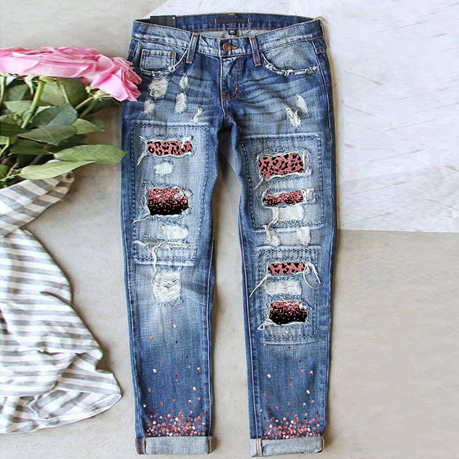 Tourtiwi – wholesale Jeans - Dam – Damjeans med blommigt tryck och slitningar16
