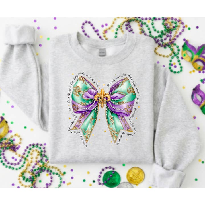 Sweat-shirt graphique avec nœud coquette preppy Mardi Gras pour la vente par Gia Gifts Boutique
