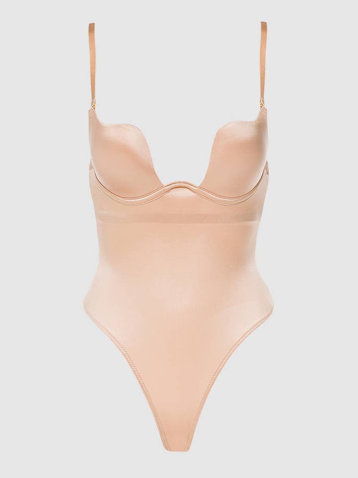 House of Desire - Wholesale Lingerie Bodysuit - Women's - ALLEGRA SILKY SATIN PLUNGE PUSH UP BODYSUIT