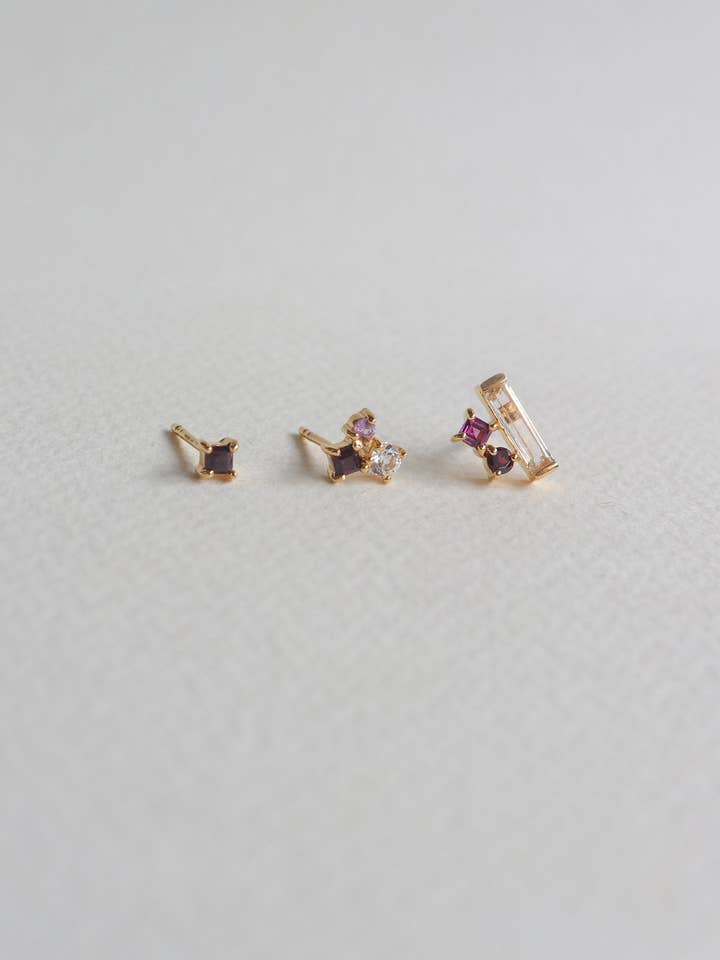 Keira Ear Stud Stacking Set - Rhodolite (Gold) for wholesale by CURIOUS CREATURES