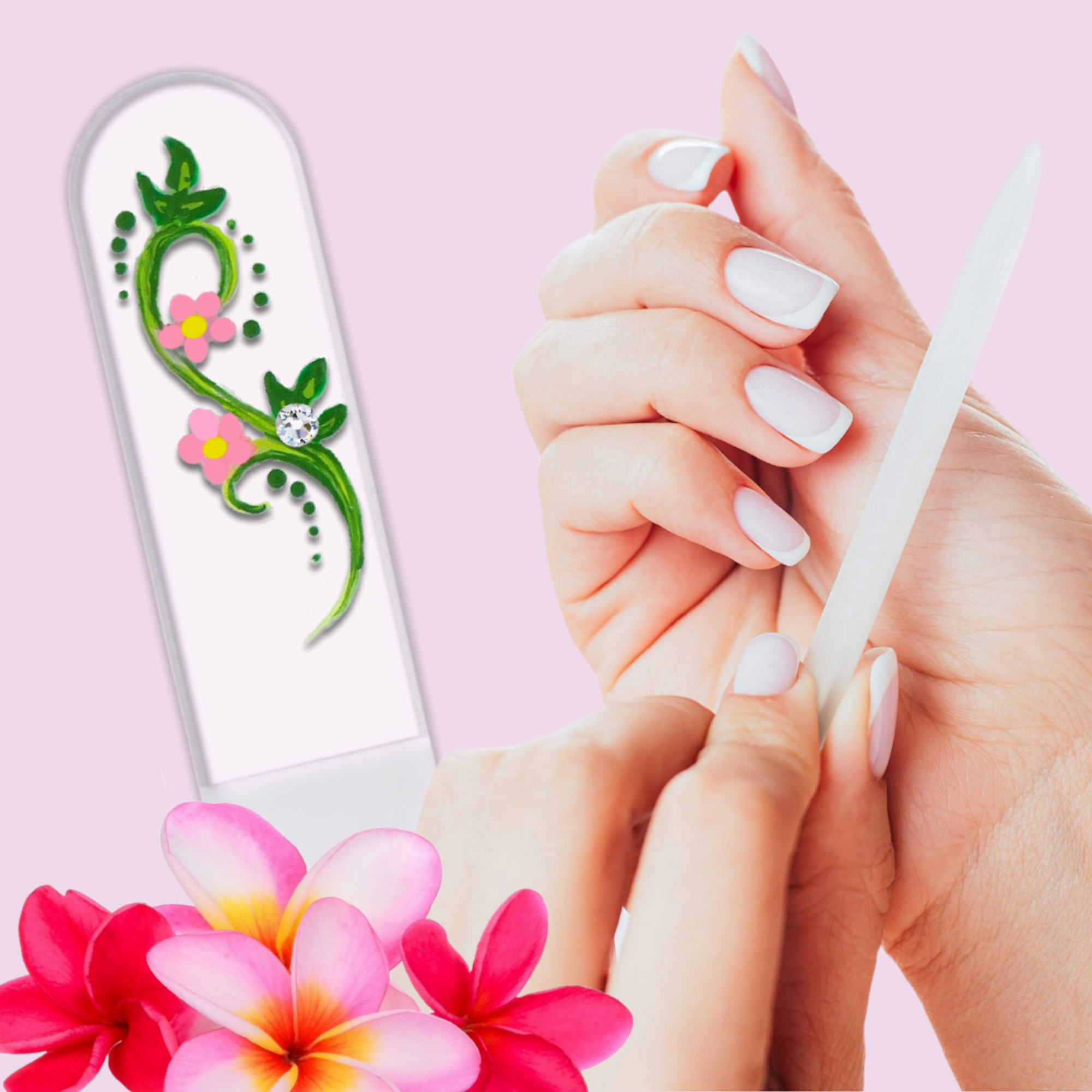 Classy Nail Files – Lima de unhas por atacado – Lima de Unhas de Cristal Pintada à Mão com Flores Swarovski Pretty Posie9
