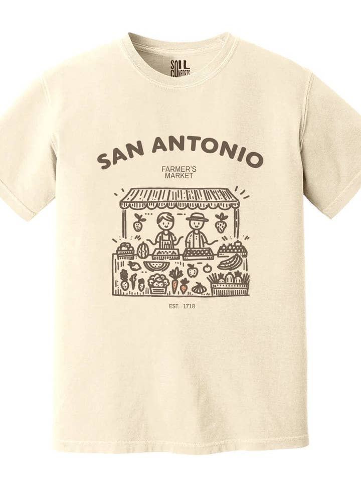 T-shirts d'art du marché fermier de San Antonio 1718 pour la vente par Soil Comforts