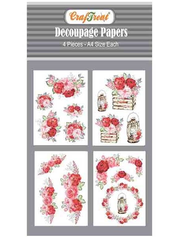 CrafTreat Red Roses Decoupage Paper A4 for wholesale by CrafTreat