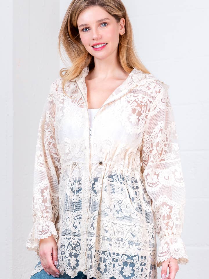 Taelynn - Wholesale Jacket - Women's - HJ75171T-LONG ELASTICIZED HOODED LACE JACKET9