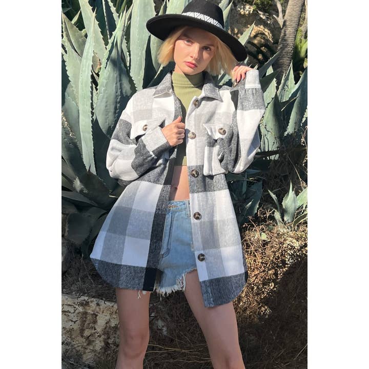 Mapcie - Wholesale Jacket - Women's - PLAID SHACKET WITH POCKETS