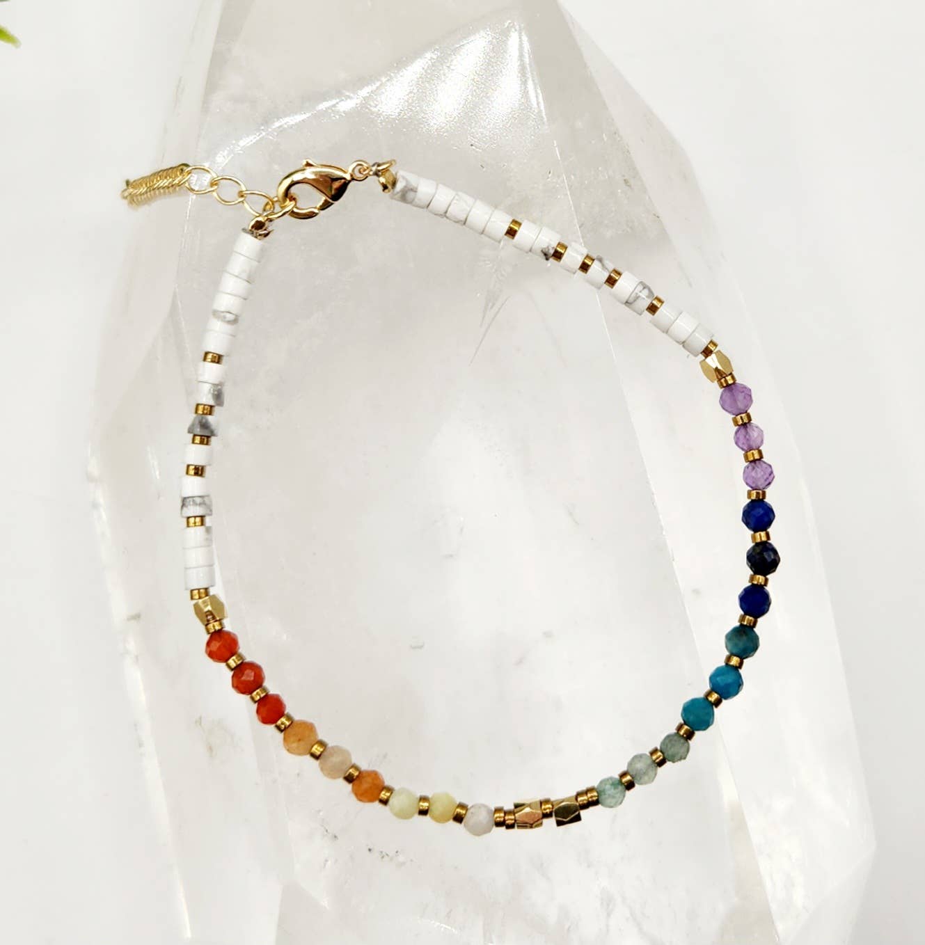 Meraki Gemstones - Wholesale Beaded Bracelet - CHAKRA-3mm Faceted Gemstone Bracelet with Gold Color Clasp7