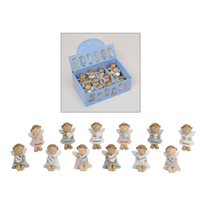 Wurm - Wholesale Decorative Figurine - Guardian Angel White/Blue/Pink, made of poly, 12 assorted, B5 x D6 cm