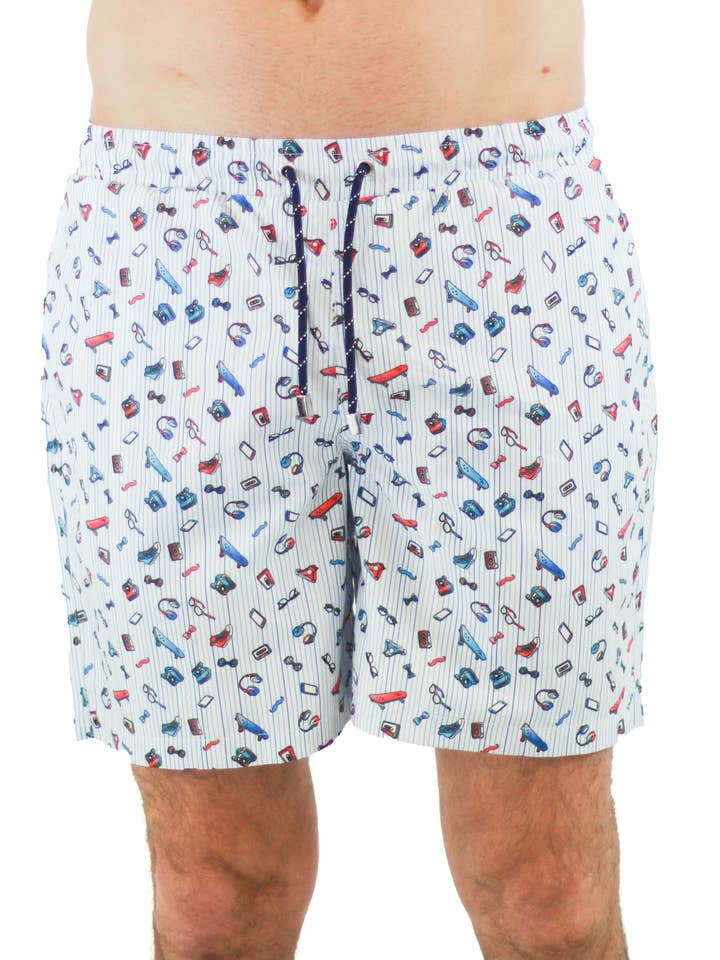 Blue and White Stripes with 90's Retro Print for wholesale by Luchiano Visconti