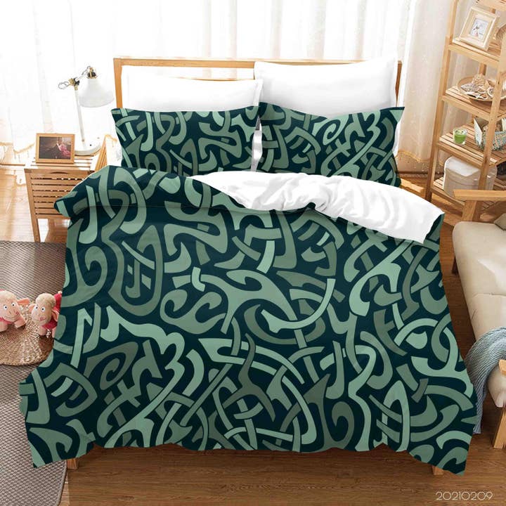 Juego de Funda Nórdica Geométrica Verde Abstracta 3D Conjunto de Ropa de Cama Funda de Edredón Fundas de Almohada 293 para venta al por mayor de Jess Art Decoration