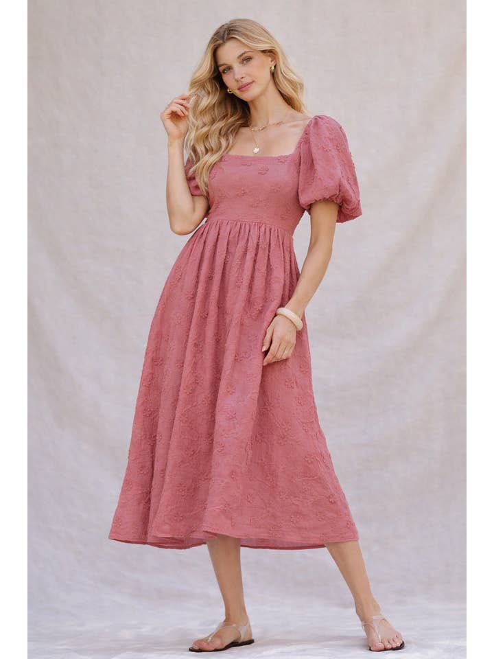 Endless Blu – wholesale Dress – Women's – YD5018 Embroidered Puff-Sleeve Midi Dress15