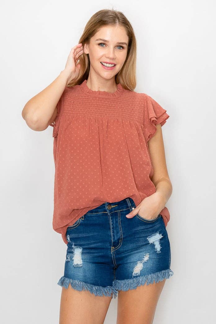 ePretty - Wholesale Blouse - Women's - G8-TP092 Swiss Dot Short Sleeve Smocked Blouse5