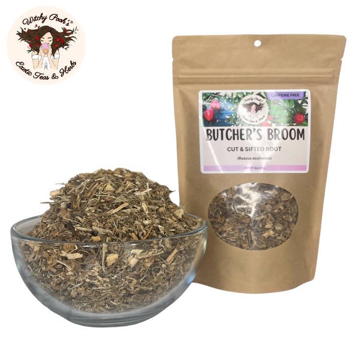 Witchy Pooh's Exotic Teas & Herbs – Engroshandel Løs te – Witchy Poohs Butcher's Broom Te, skåret og sigtet rod16