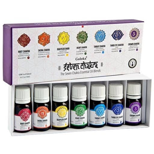 Coffret Cadeau Mélange d'Huiles Essentielles Goloka Seven Chakra 10 ml-414 pour la vente par International Gifts Ltd.