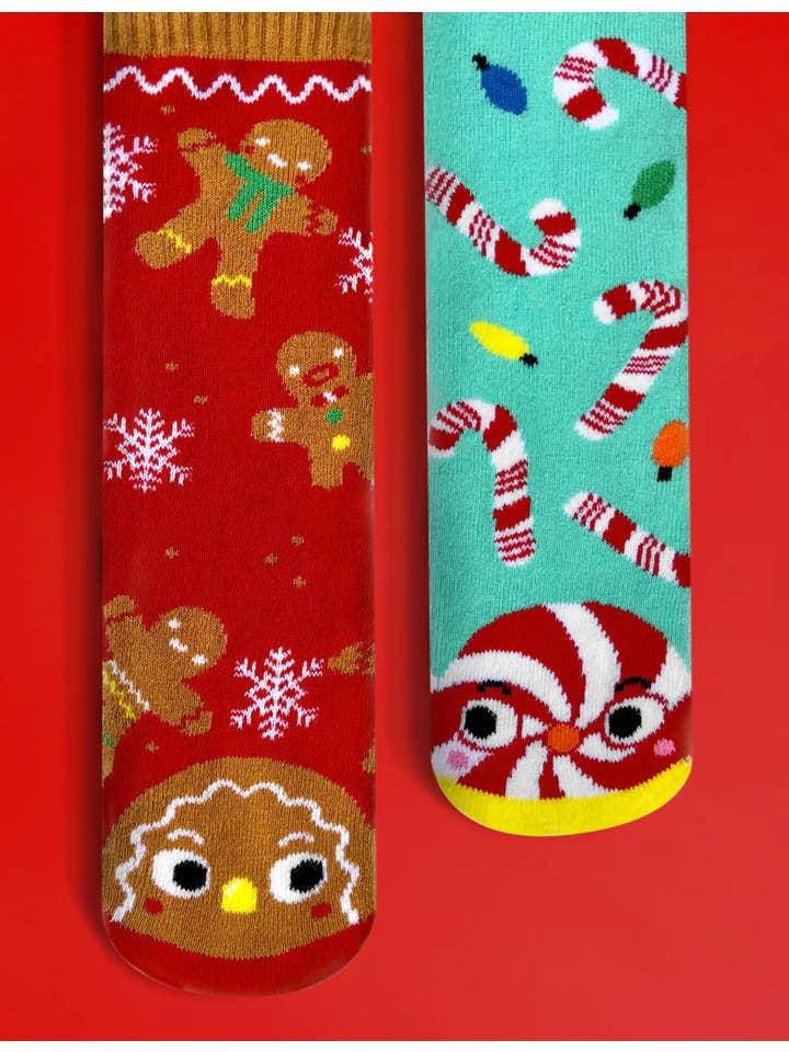Pals Socks - Venta al por mayor Calcetines - Niños y bebés - Calcetines navideños antideslizantes para bebés con pan de jengibre y bastón de caramelo