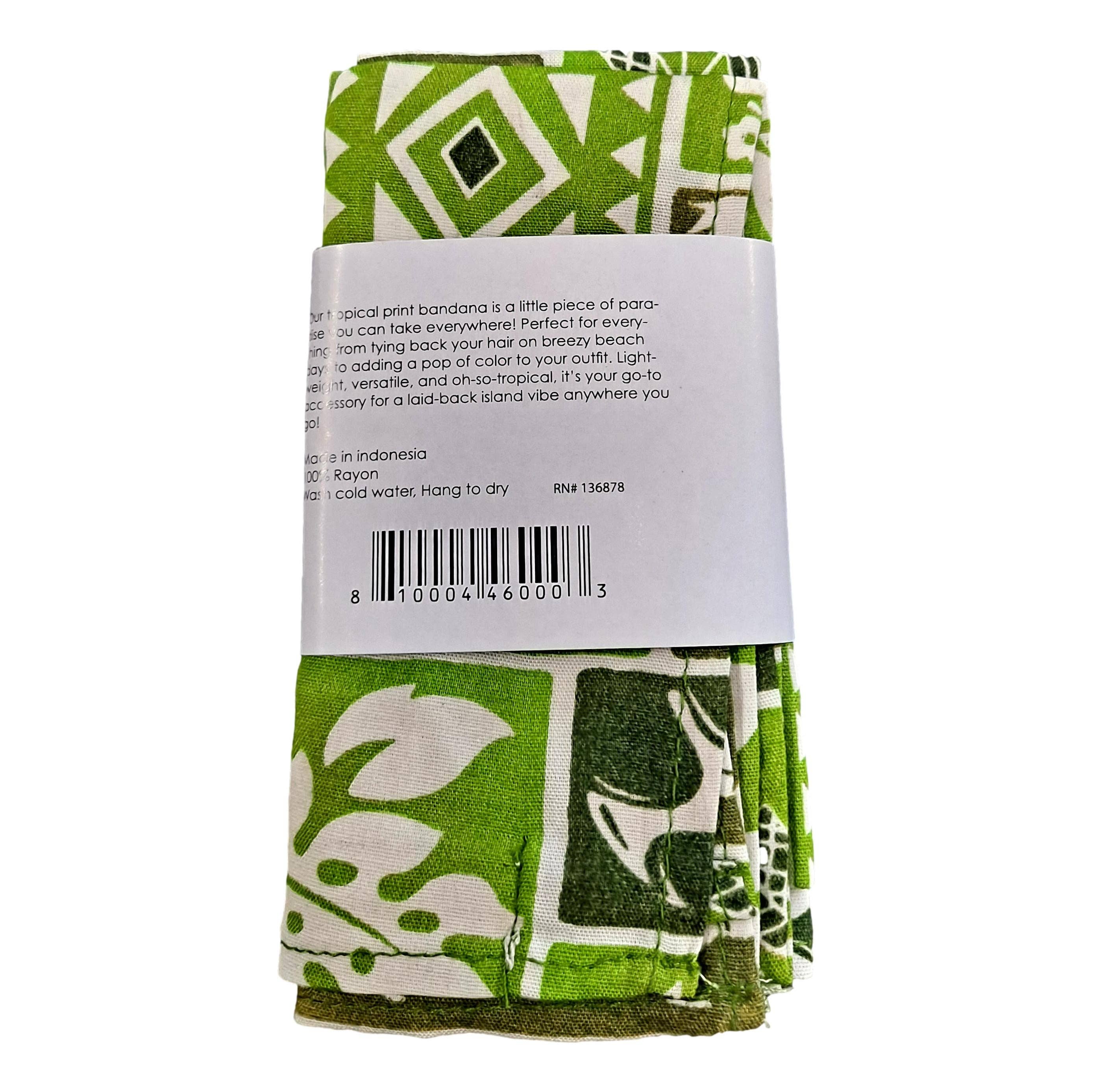 Island Style Clothing Co by Akamai Distribution Ltd - Wholesale Bandana - Women's - Bandana Tropical Print Green Lightweight Rayon 21 x 21 2