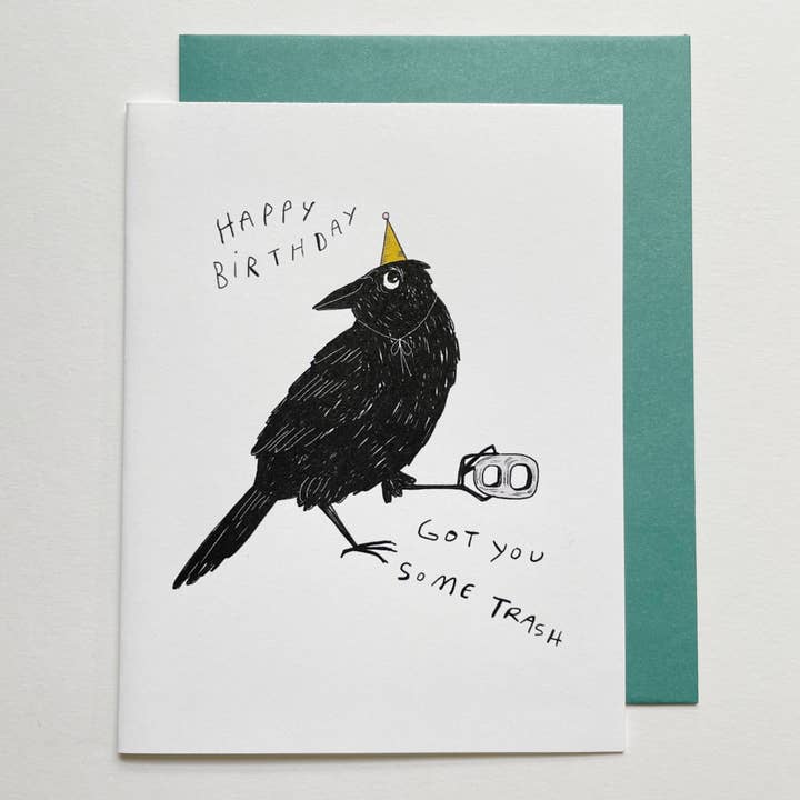 Kendra Lee Miller Art - Wholesale Birthday Card - Got You Some Trash Black Crow Birthday Card