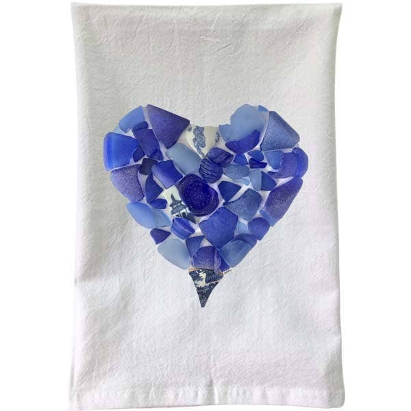 Cobalt Sea Glass Heart Flour Sack Towel for wholesale by B McVan Designs
