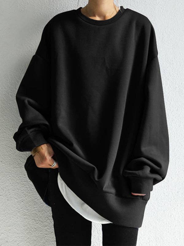 Plush Looks – wholesale Sweatshirt – Women's – Casual Loose Solid Color Round-Neck Sweatshirt Top1