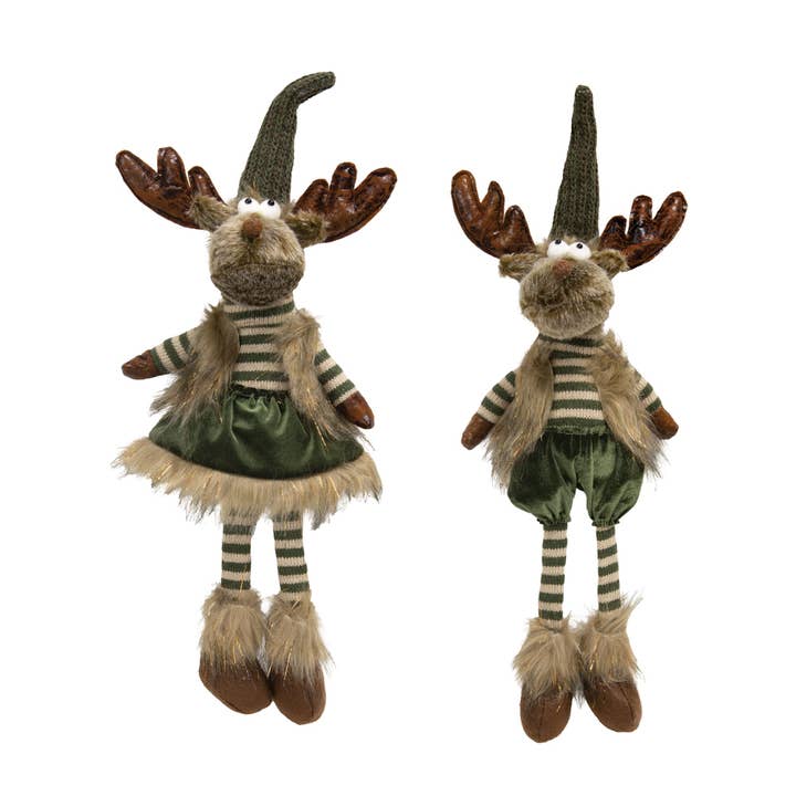 Mr. & Mrs. Green Reindeer w/Dangle Legs, 2 Asstd. for wholesale by Bright Ideas