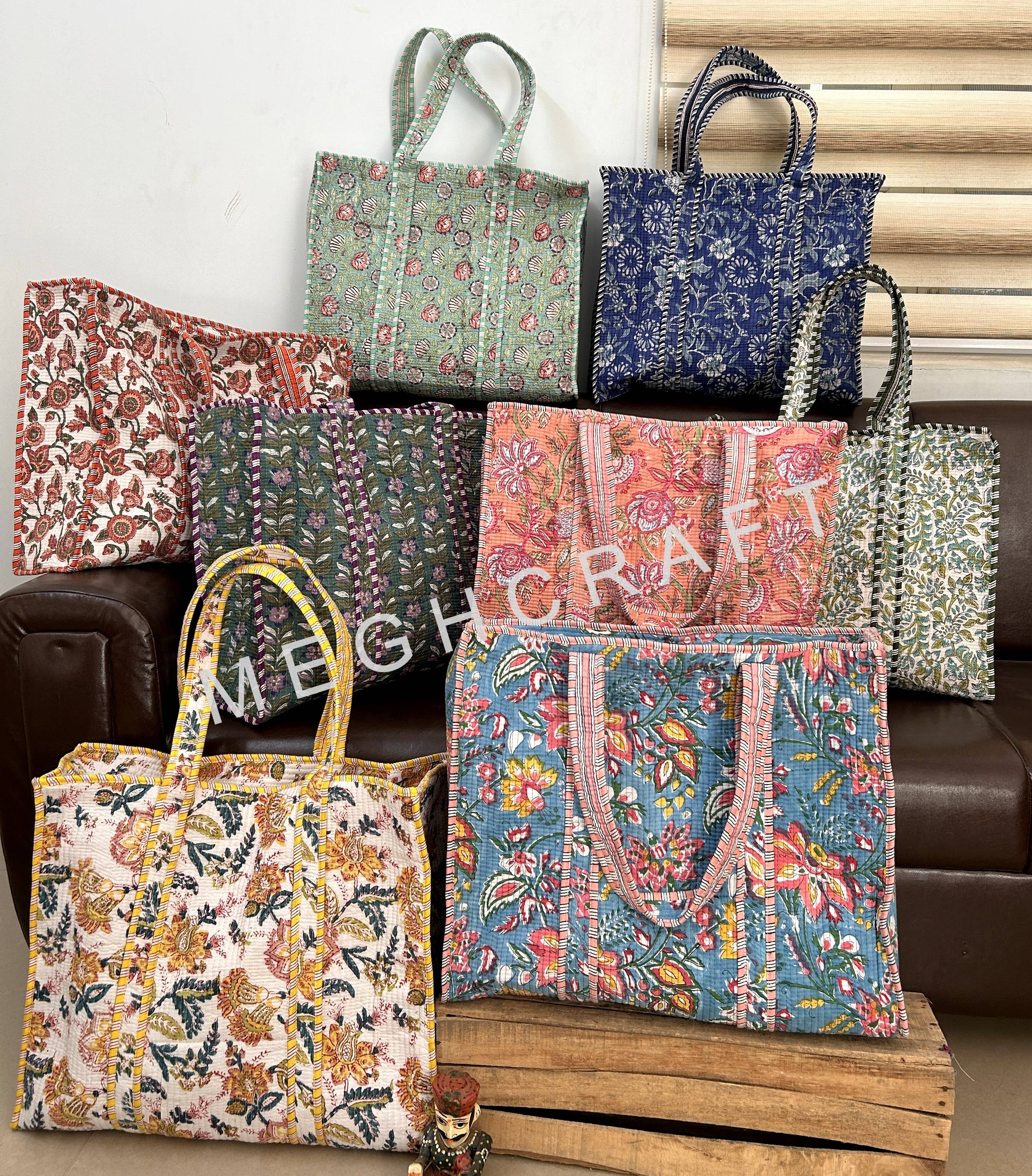 Meghcraft - Wholesale Tote Bag - Women's - Assorted Cotton Quilted Multipurpose Tote Bag | Beach Bag