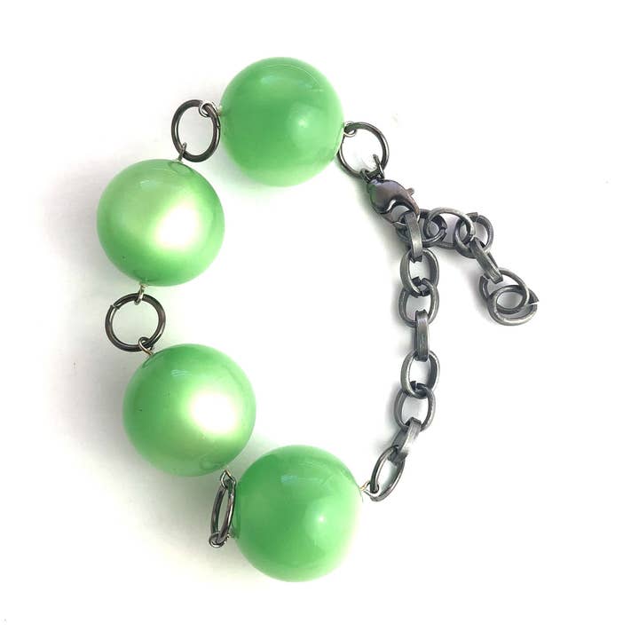 Lime Green Moonglow Jumbo Lucite Bubble Stations Bracelet for wholesale by Leetie Lovendale