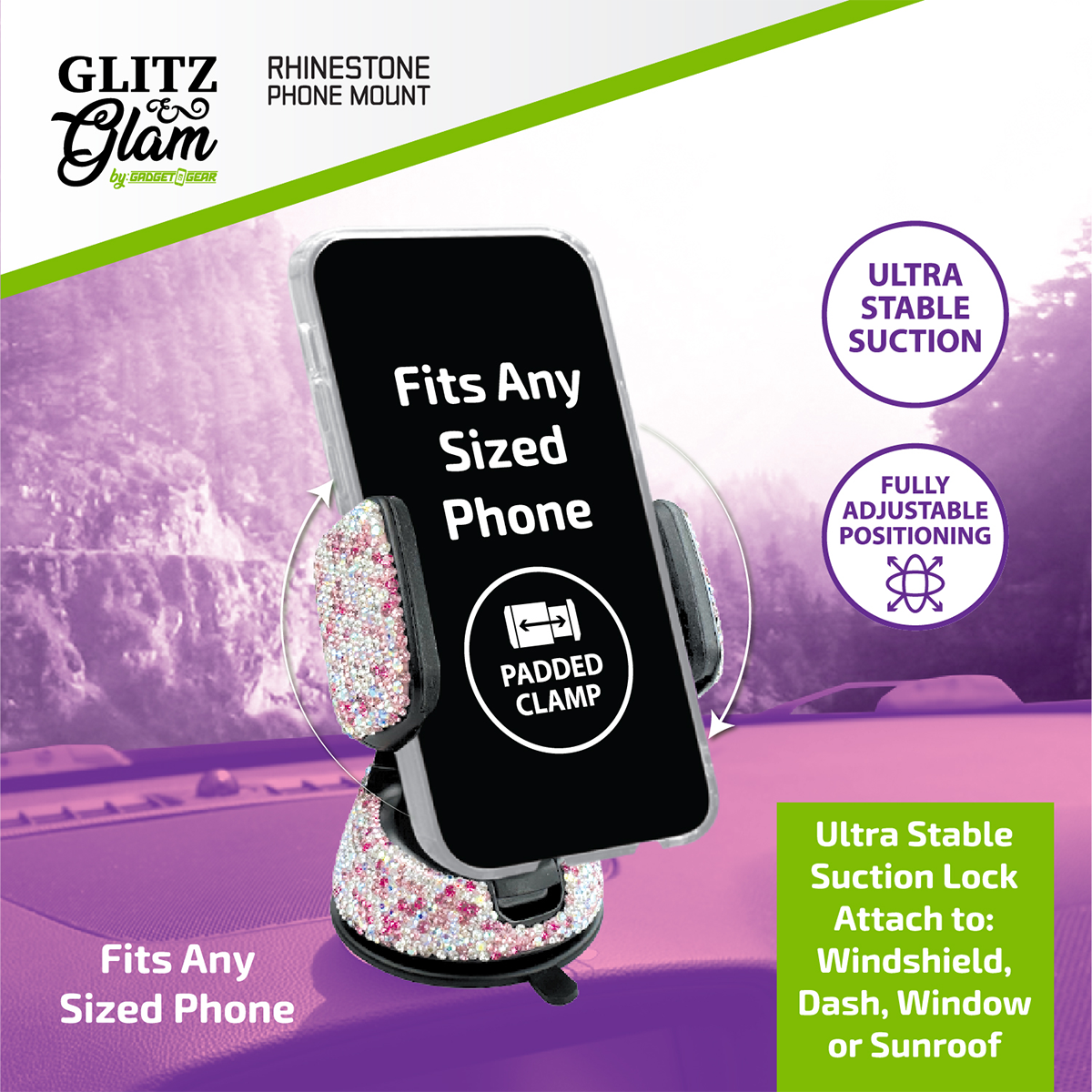 Novelty Brands - Wholesale Phone/Tablet Stand - Glitz & Glam Rhinestone Phone Mount Assortment - 3/Display1