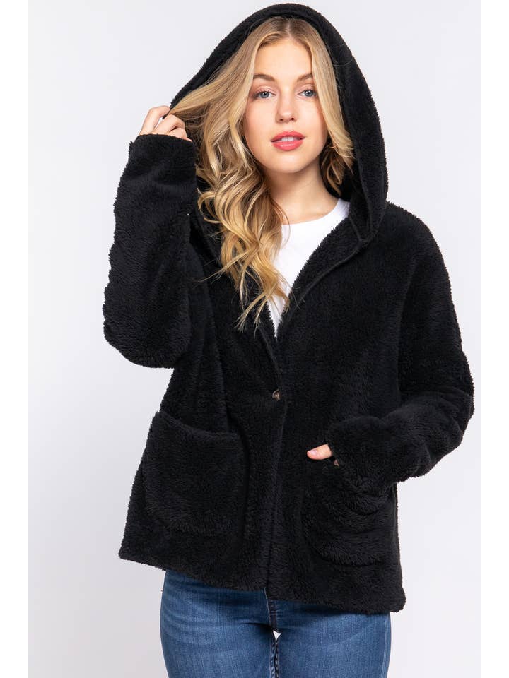 42POPS - Wholesale Jacket - Women's - , SI-24908 LONG DOLMAN SLV HOODIE SHERPA JACKET