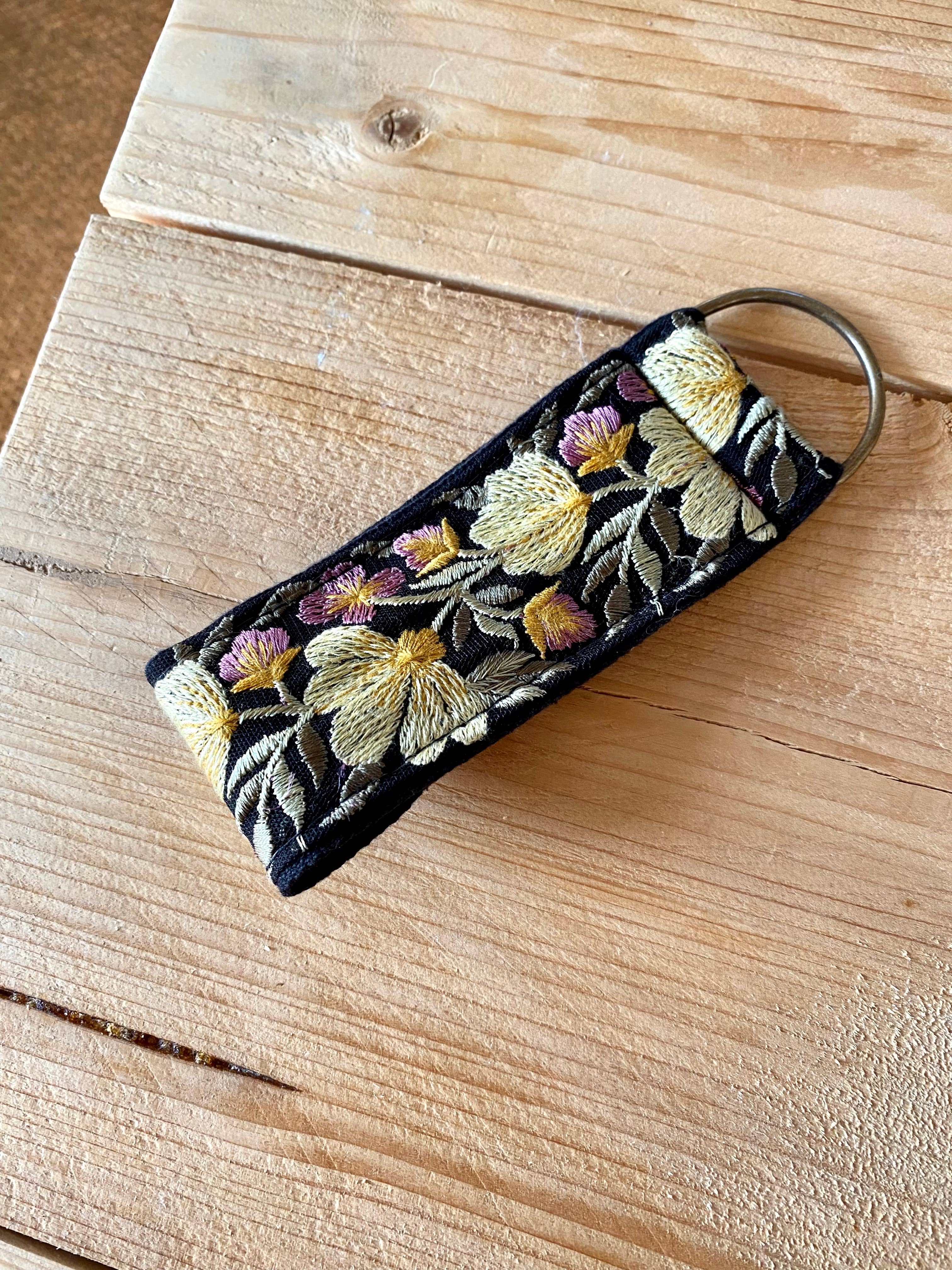 Temple of Treasure - Wholesale Keychain - Women's - Flora in Black ~ floral fabric keychain ~ gifting2