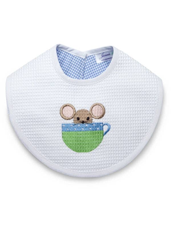 Bib, Mouse in Cup (Blue) for wholesale by Jacaranda Living