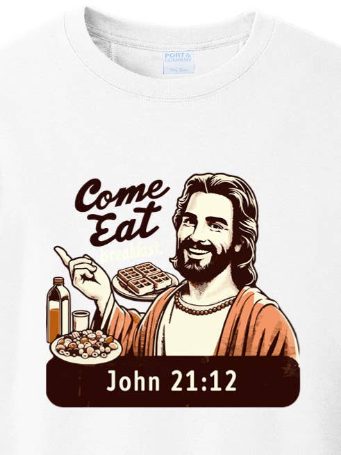 Ven a desayunar Juan 21:12 - Sudadera cuello redondo para venta al por mayor de Sock Religious
