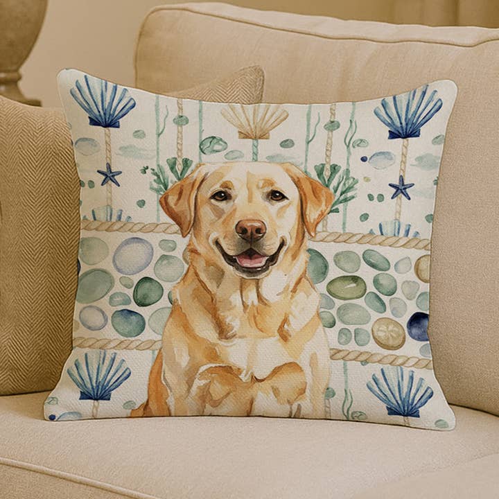 Yellow Labrador Retriever Coastal Sea Glass Pillow 14x14 WD for wholesale by Caroline's Treasures