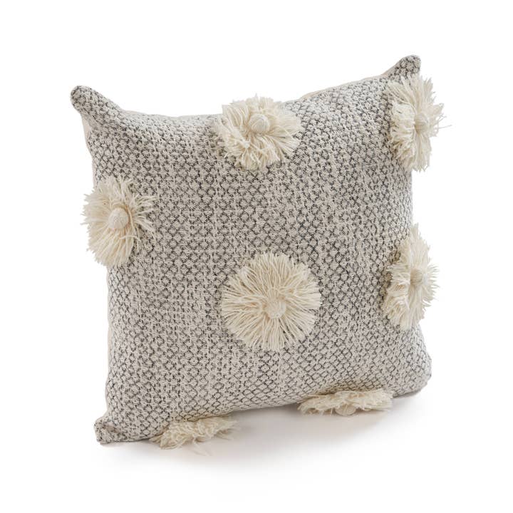 Gray White Willy Tassel Farmhouse Throw Pillow, Gray/White, 18" x 18" for wholesale on Faire2