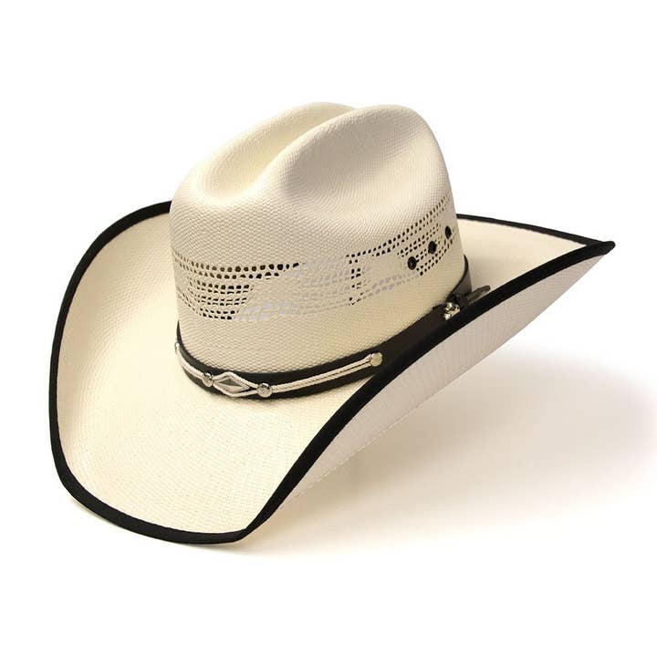 Sombrero de paja Western Bangora con ribete negro y banda de cuero para venta al por mayor de Western Express