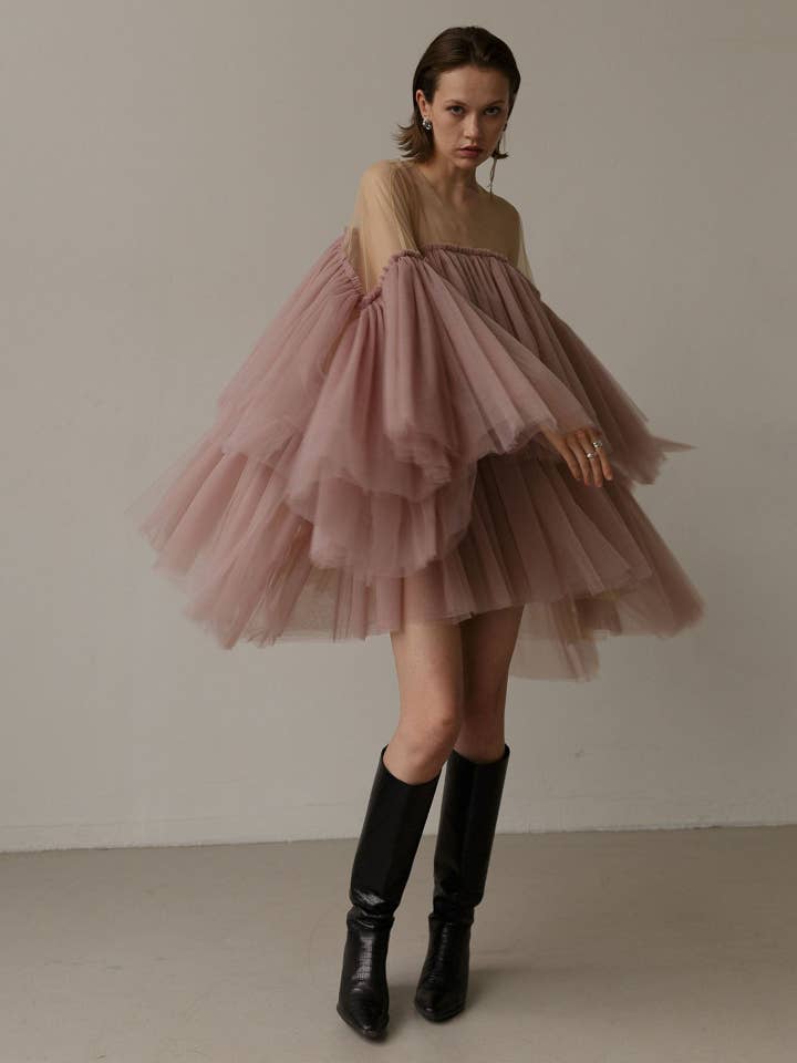 Kurzes Ballkleid aus pinkfarbenem Tüll für den Großhandel von Lutien Bridal