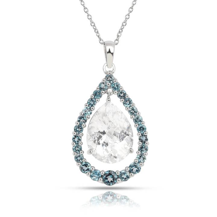 925 Silver Natural White & Blue Topaz Teardrop Necklace for wholesale by FCJ Jewelry LLC