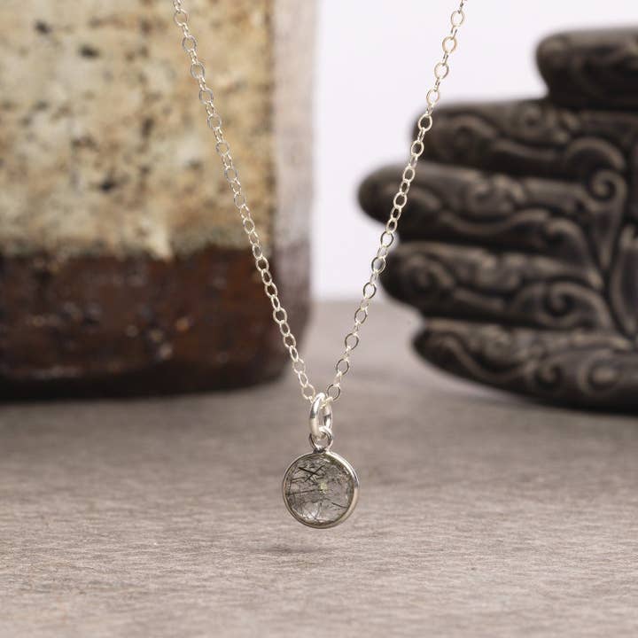 Tourmalinated Quartz Round Shape Pendant 925 Sterling Silver for wholesale by Soul & Little Rose