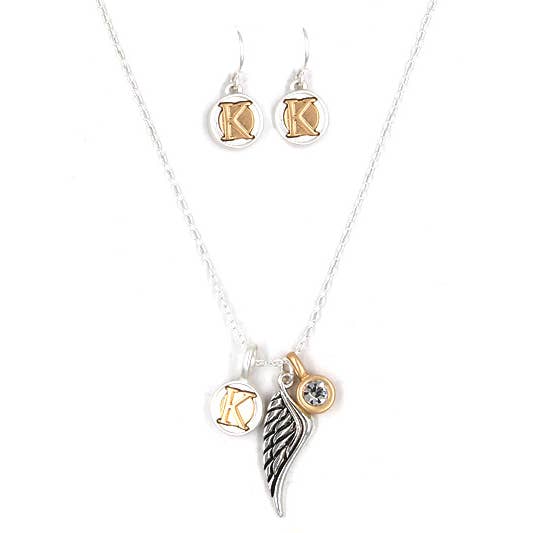 FR6757 Gold_ K_Monogram Angel Wing Crystal Charm Set for wholesale by 0011 PREMIERE