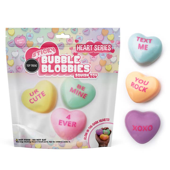 Top Trenz Inc - Wholesale Squishy Toy - Kids & Baby - Sticky Bubble Blobbies Valentines Conversation Hearts