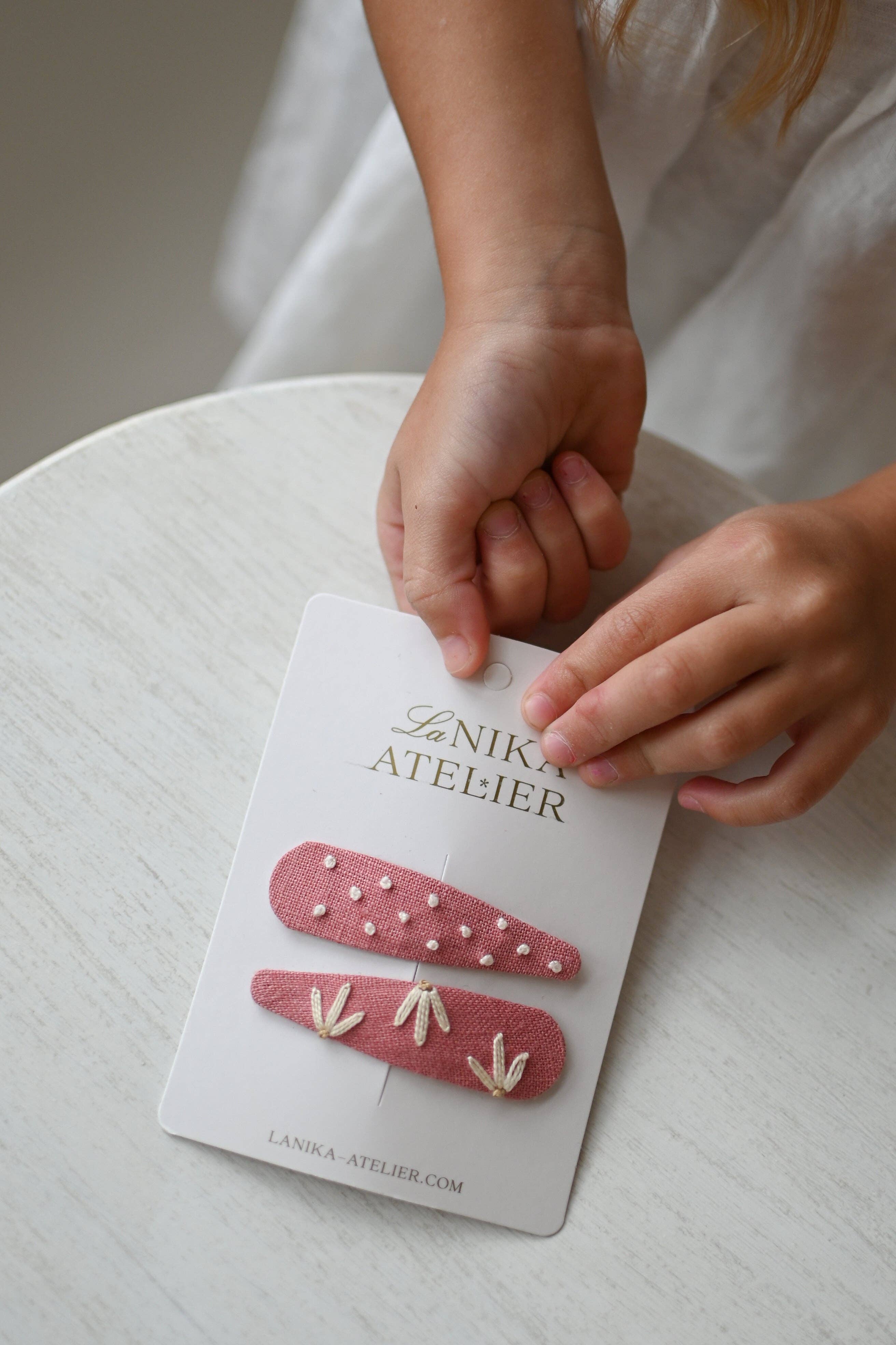 Lanika Atelier, Nika Korošec s.p. - Wholesale Hair Clip - Women's - Hair clips salmon pink bloom + dots hand embroidered1