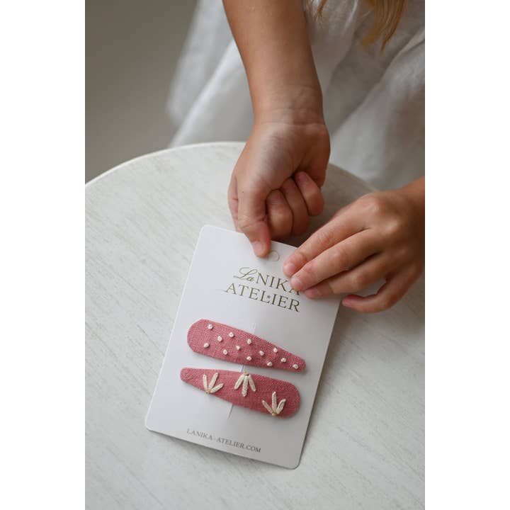 Lanika Atelier, Nika Korošec s.p. - Wholesale Hair Clip - Women's - Hair clips salmon pink bloom + dots hand embroidered1