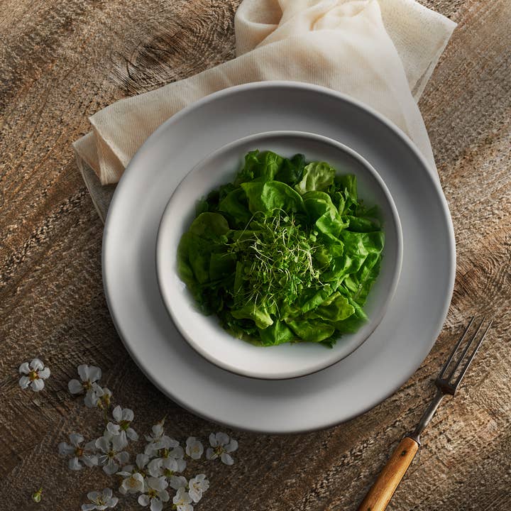 GHARYAN Stoneware & Olive Wood Tableware | Ships from USA - Wholesale Dinner Plate - Handmade Stoneware Dessert Plate | Dadasi 7.9"5