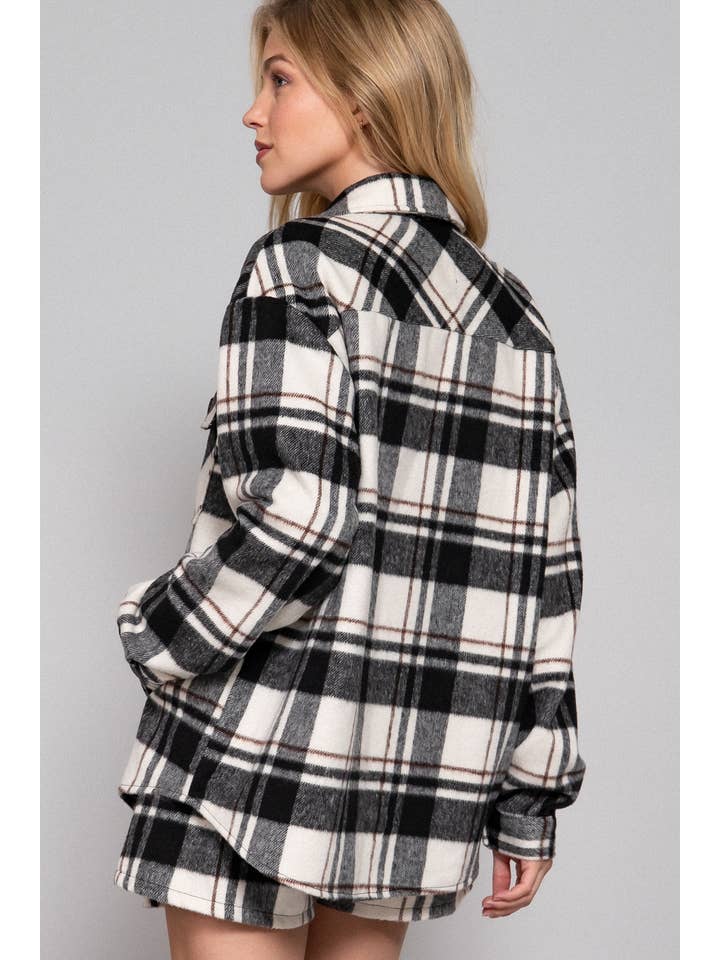 Active Basic | Active USA - Wholesale Shirt Jacket/Shacket - Women's - Long Sleeve Wool Blend Plaid Button Down Casual Jacket