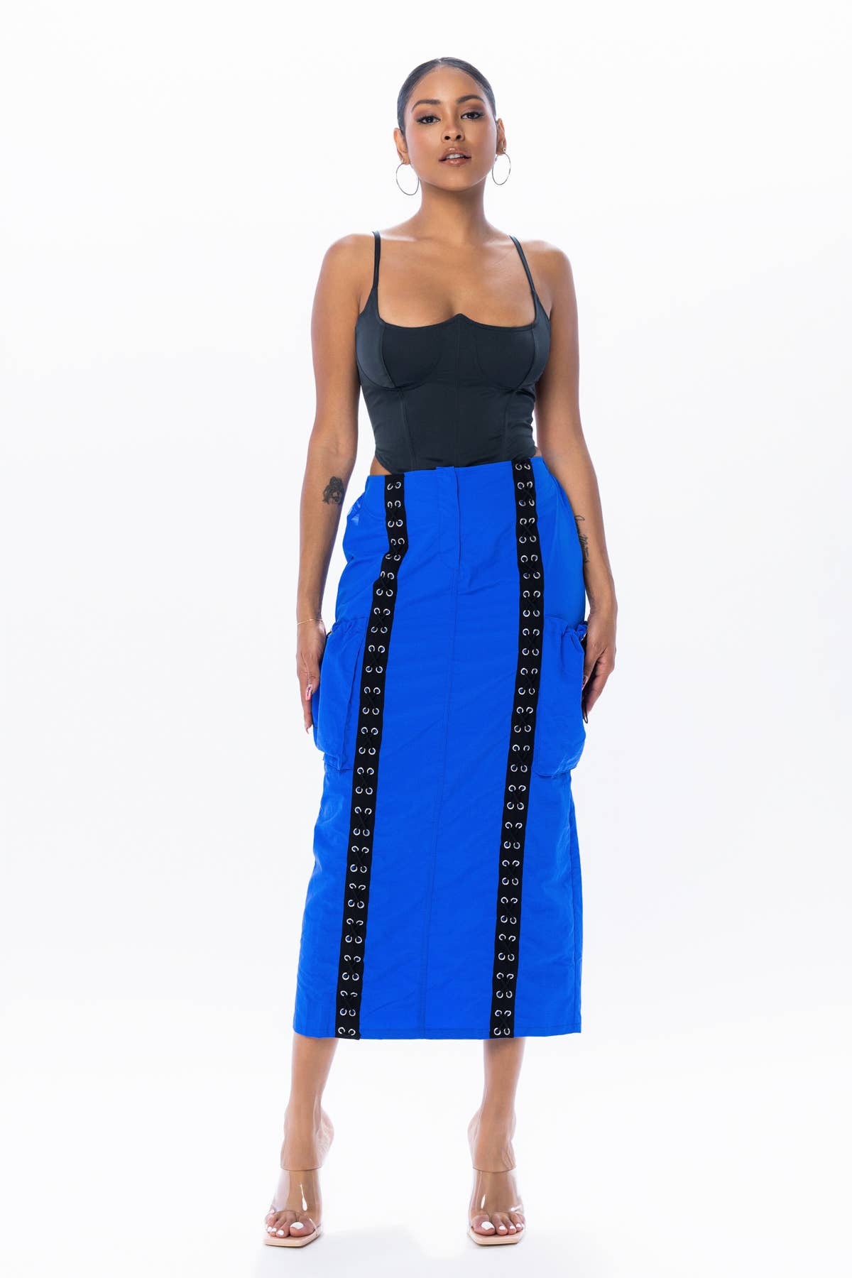 No Vacancy – Saia - Mulher por atacado – Saia cargo midi com detalhes em cadarço10