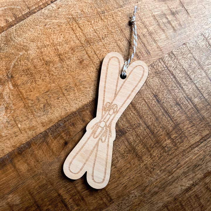 Skis Wood Ornament for wholesale by Almost Local