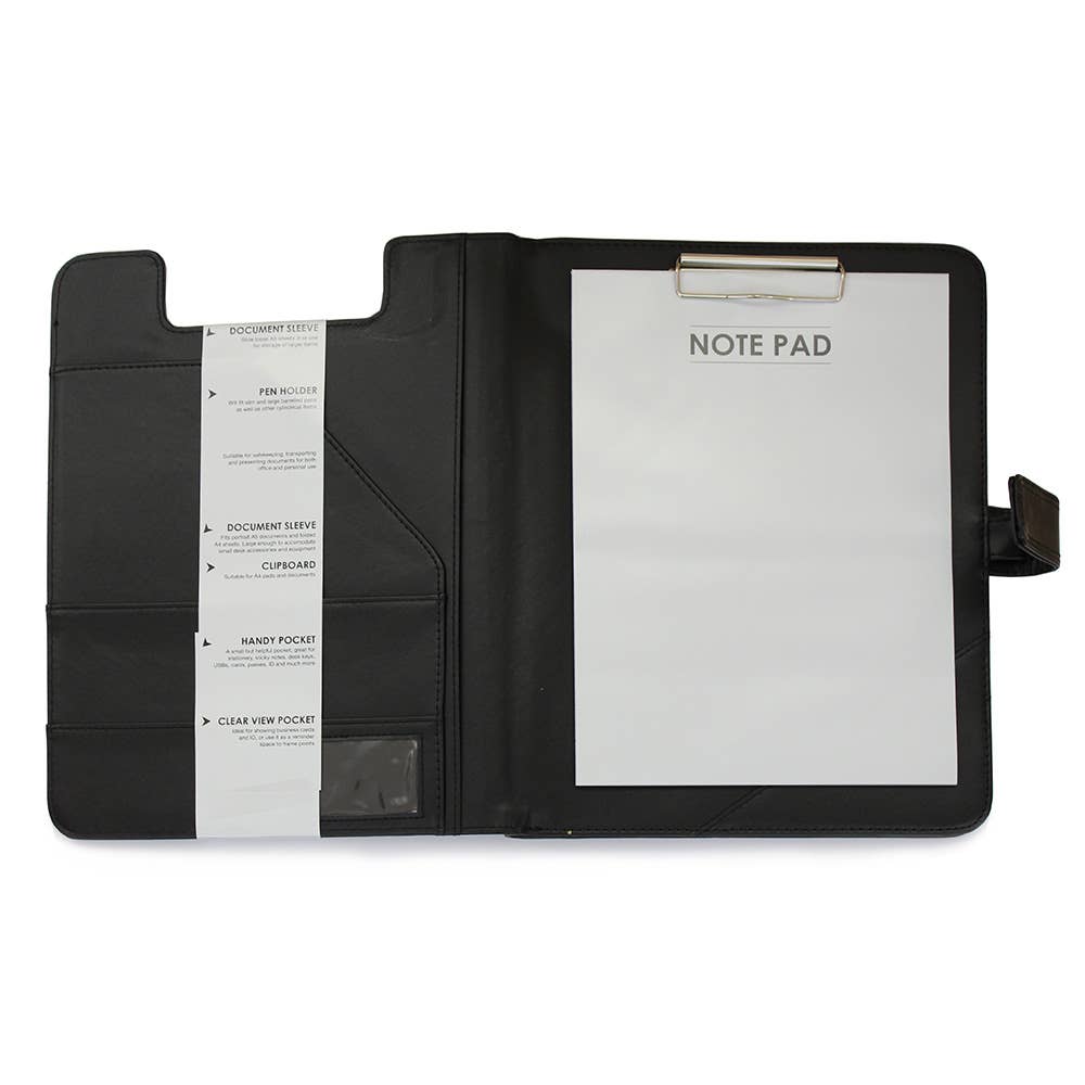 Powell Creative Products Ltd - Wholesale Clipboard - A4 Conference Folder Zipped with Notepad Clipboard Black PU4
